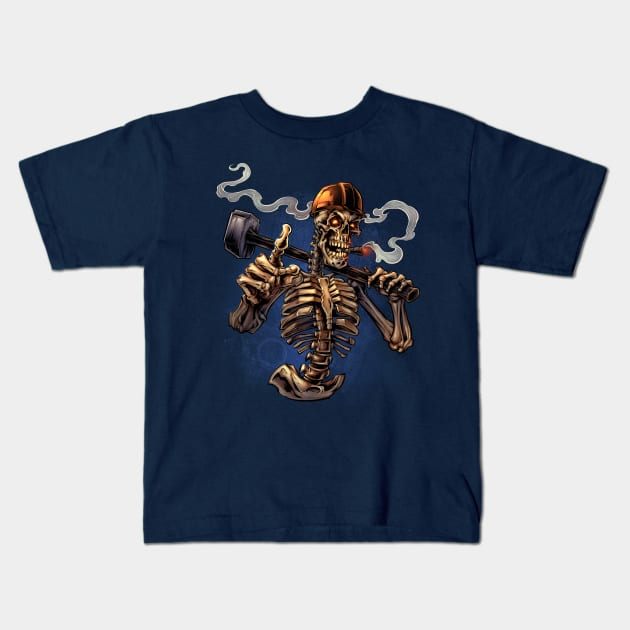 Sledgehammer Skeleton Kids T-Shirt by FlylandDesigns